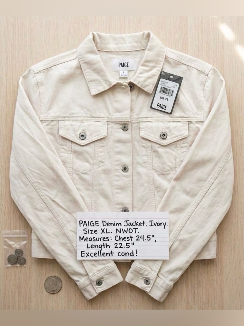 PAIGE Denim Jacket. Ivory. XL. NWOT.